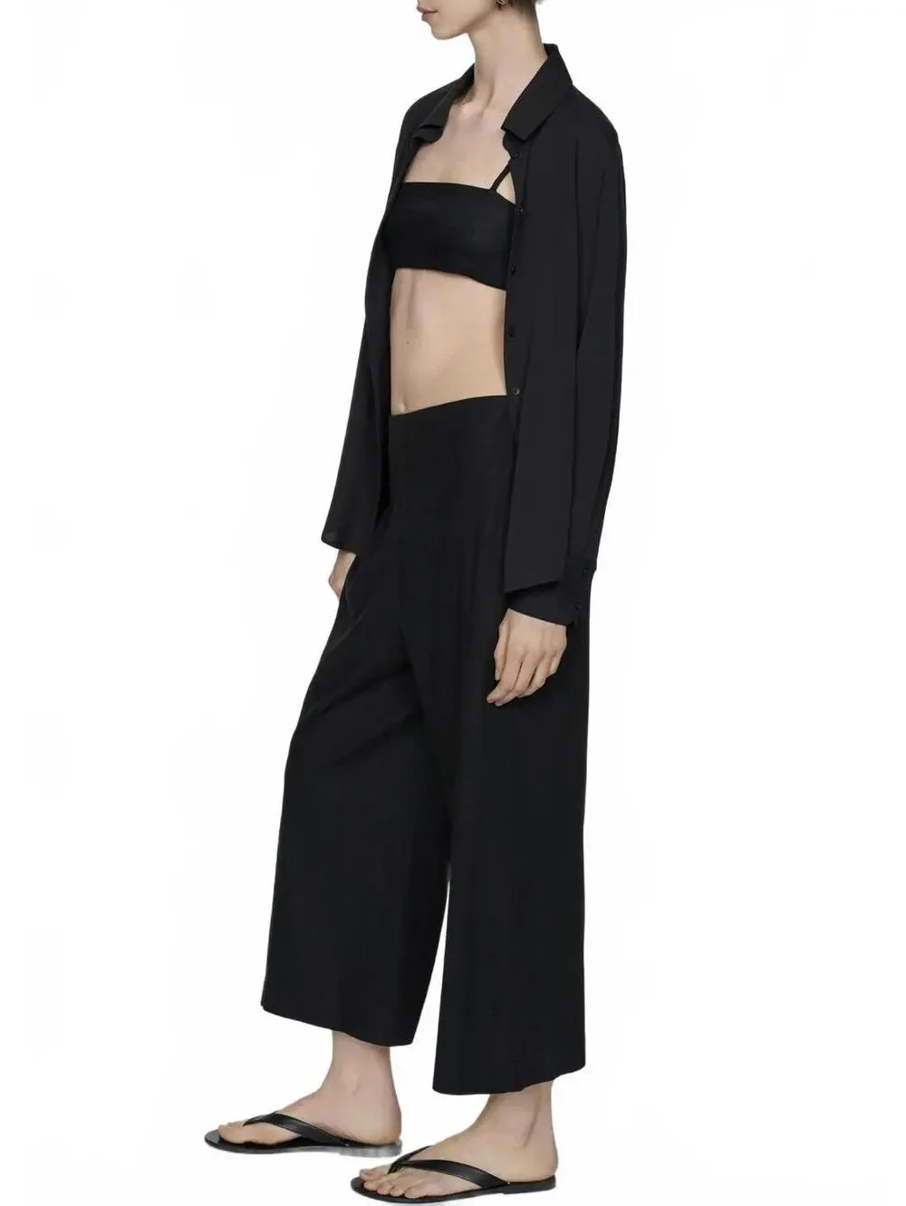 Mango Linen Blend Cropped Wide Leg Linen Pants NWT Black Size XS